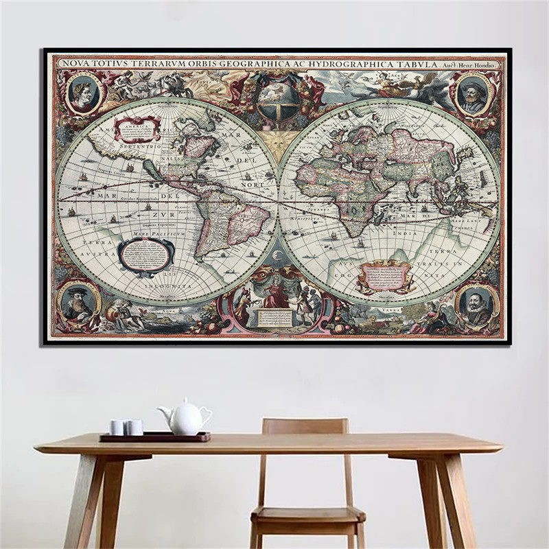 Retro World Map Nautical Ocean - Resin Art On Canvas recension och pris